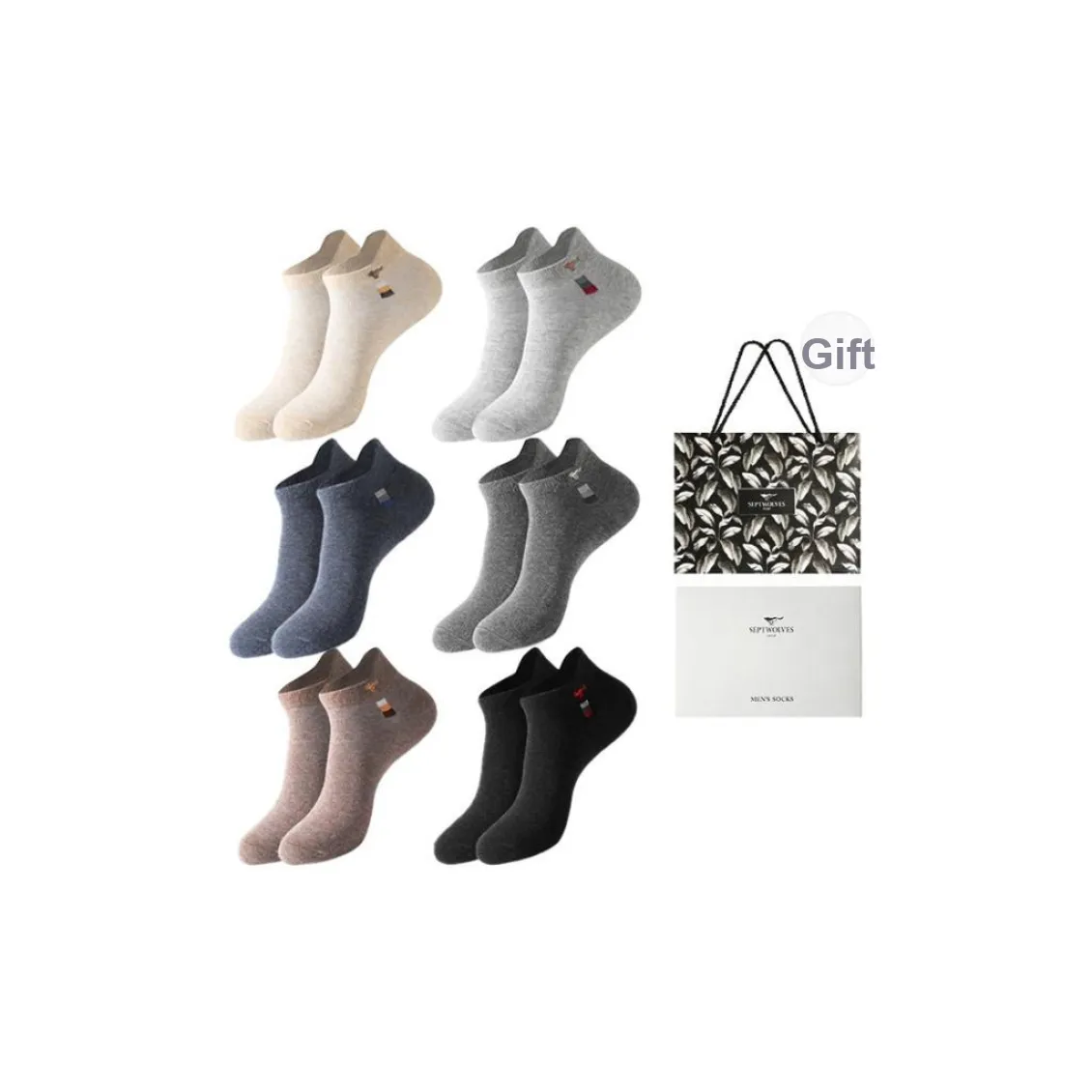 SEPTWOLVES Socks Gift Box Men's 6 Pack+Shopping Bag