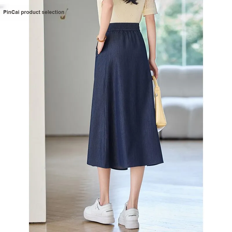 Taste The Color Casual Long Skirt Women's Blue-6