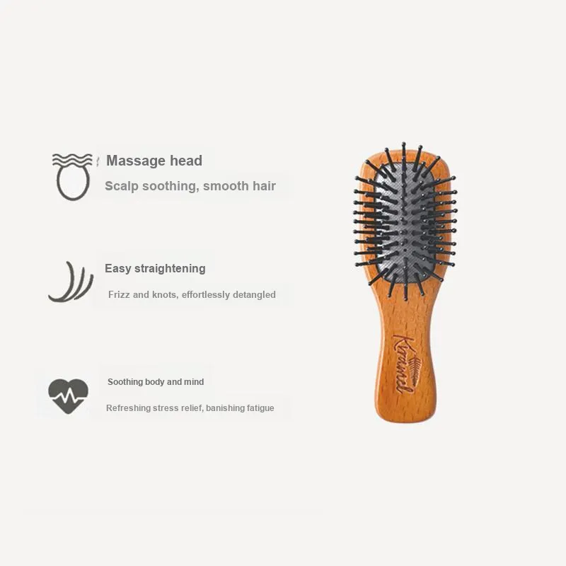 Krramel PINEBOLE Spongy Pig Bristle Hair Brush+Mini Small Comb Portable Balance Oil Hair Care Home And Away-5