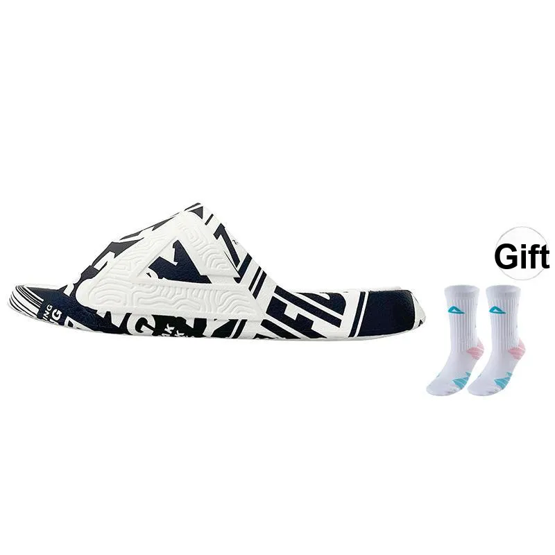 PEAK Statistic Sandals Slip-Resistant Abrasion-Resistant Massage Slide Slippers Men's Black/All White