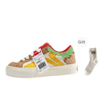 BINGO DUCK Low Top Skateboard Shoes Women's Burger Khaki