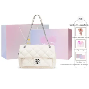 JUST STAR Artificial Leather Shoulder Bag Crossbody Bag Medium Size Women's White Black Pink