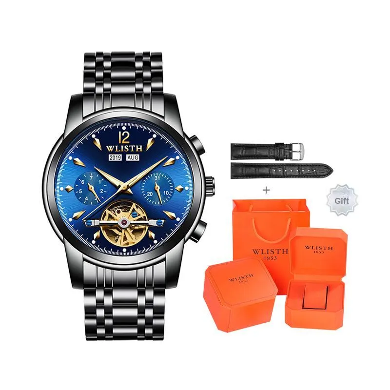 WLISTH Men's Watch Men's Automatic Mechanical Movement Steel Strap Watch Men's Watches Black Dial-7
