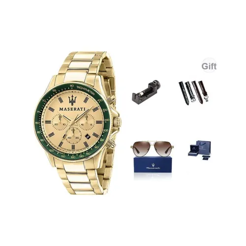 Maserati Кварцевый механизм Стальной ремешок Золотой циферблат Мужские часы