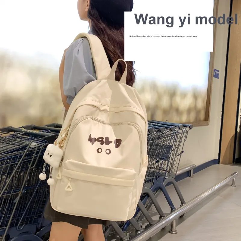 Wenpercy Nylon Backpack Unisex Custard/White/Pink/Mint Green/Black-10