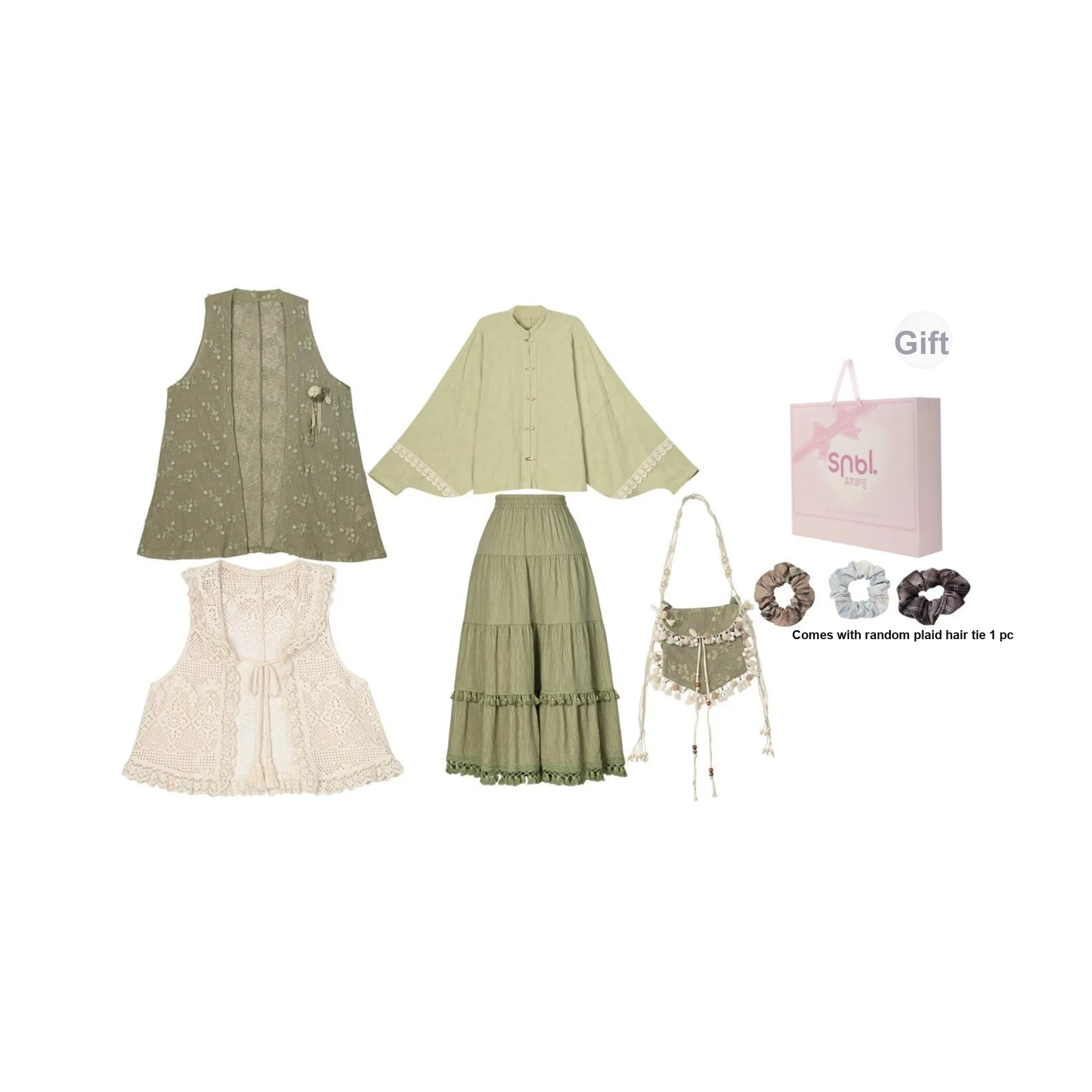 SNBL Two Piece Skirt Sets Women's Shirt+External Shirt+Vest+Skirt+Bag