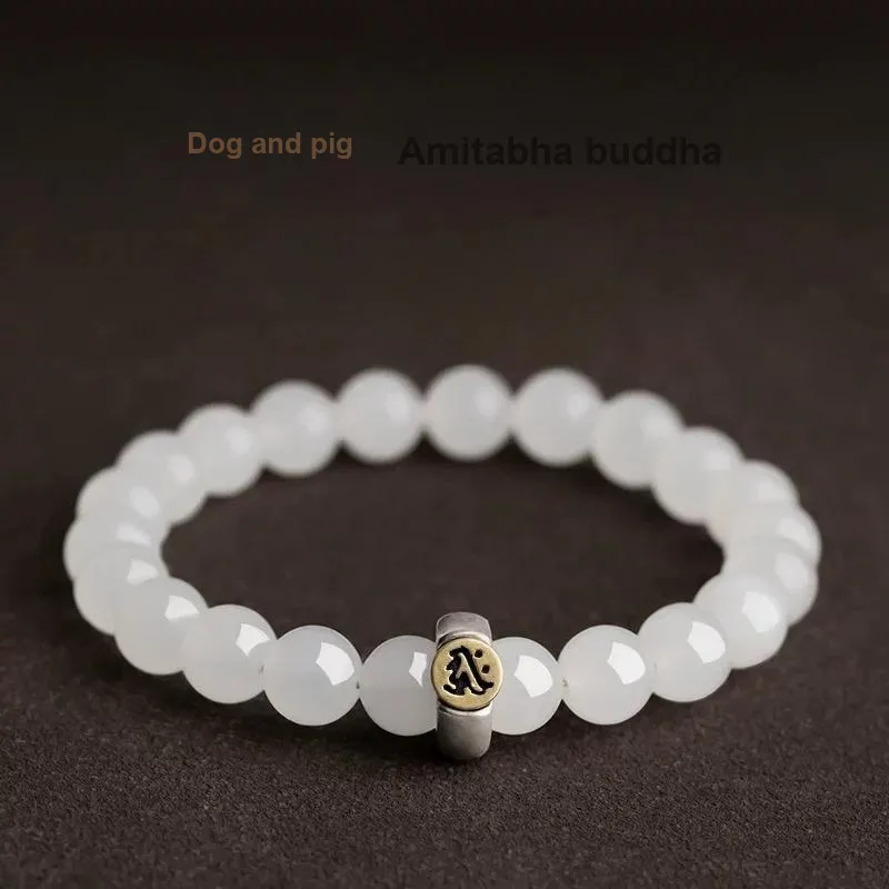 Harf Hetian Jade Bracelets Pale Greenish White Jade Unisex-3