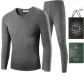 Thermal Underwear Tops+Long Johns (Dark Heather Gray) Wool Blend/Fine Warm Fleece/Invisible V-Neck