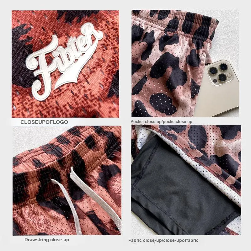 FINDBETTER Leopard Print Double Layer Shorts Unisex-2