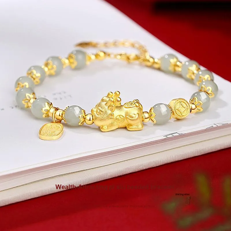 YINCHIE S925 Silver Bracelet Pale Greenish White Jade Women's-1