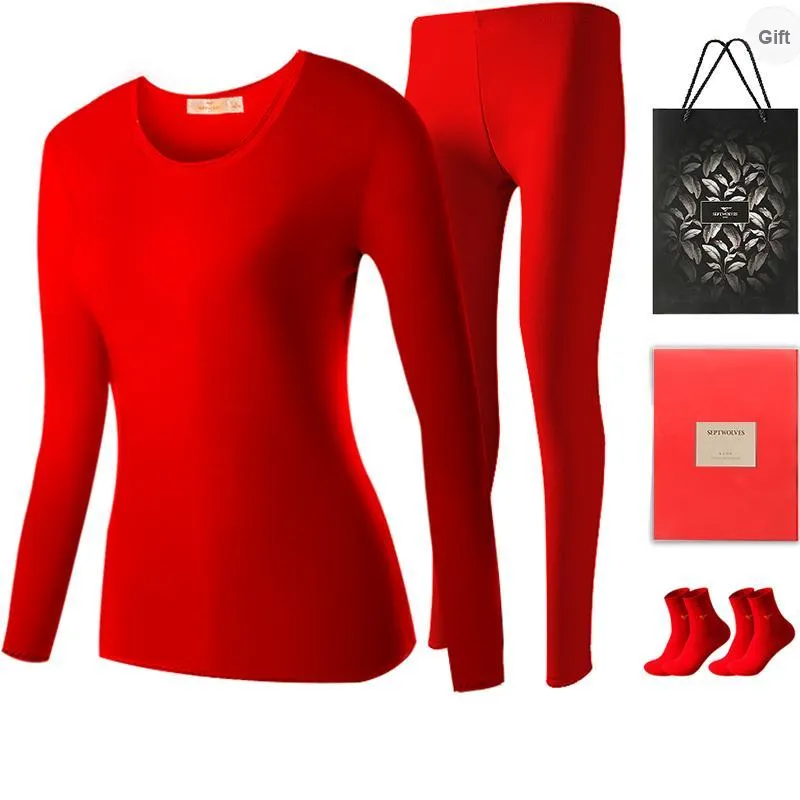 SEPTWOLVES Thermal Set Women's Gift Box Set+Shopping Bag Red-0