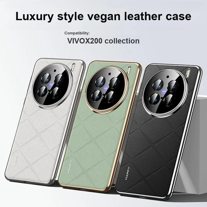YINZHESHAN Vegan Leather Material Electroplated With Veneer Phone Cases Compatibility VivoX300 Business Formal-7