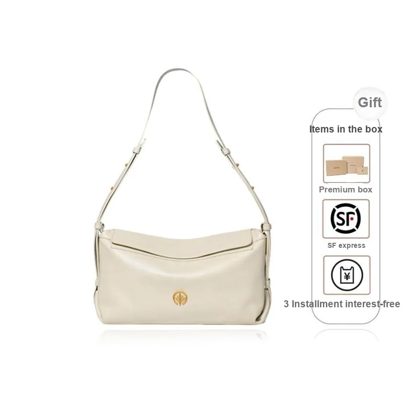BAGTREE Cow Leather Shoulder Bag Women's Charming Moon White