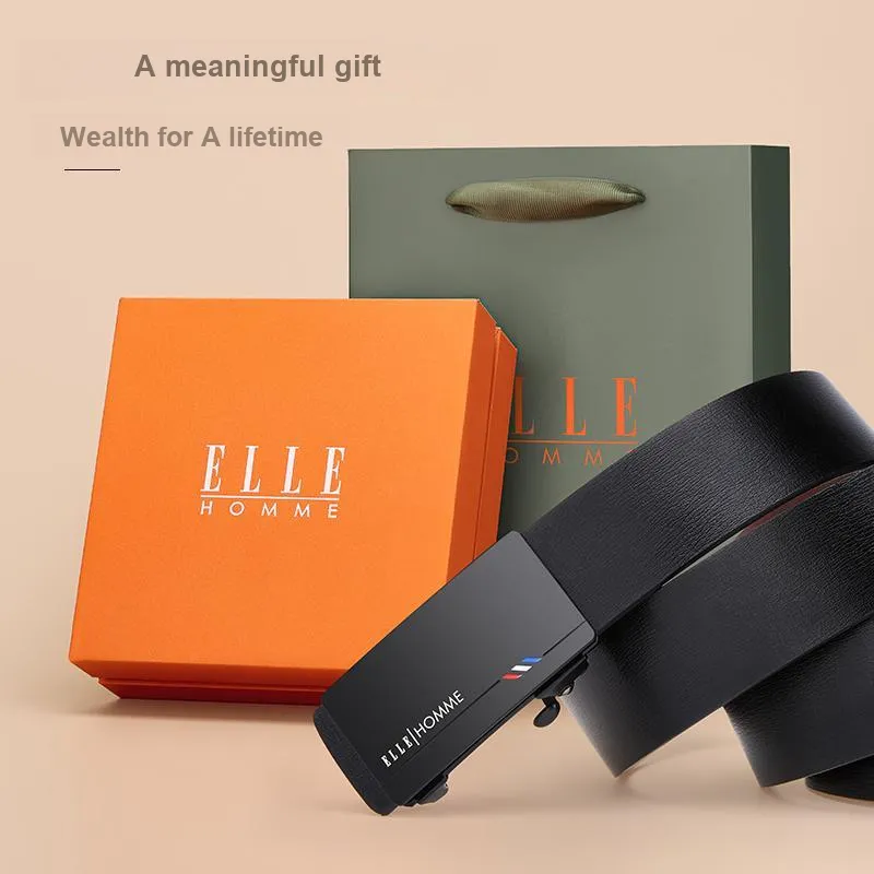 ELLE HOMME Split Cow Leather, Leather Belts Men's Black Width 3.3cm-9