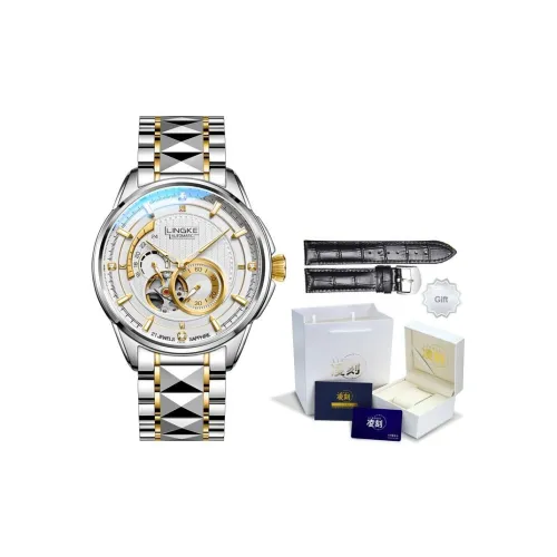 LINGKE Автоматический Механический Механизм Стальной Ремешок Часы Мужские Белый Циферблат
