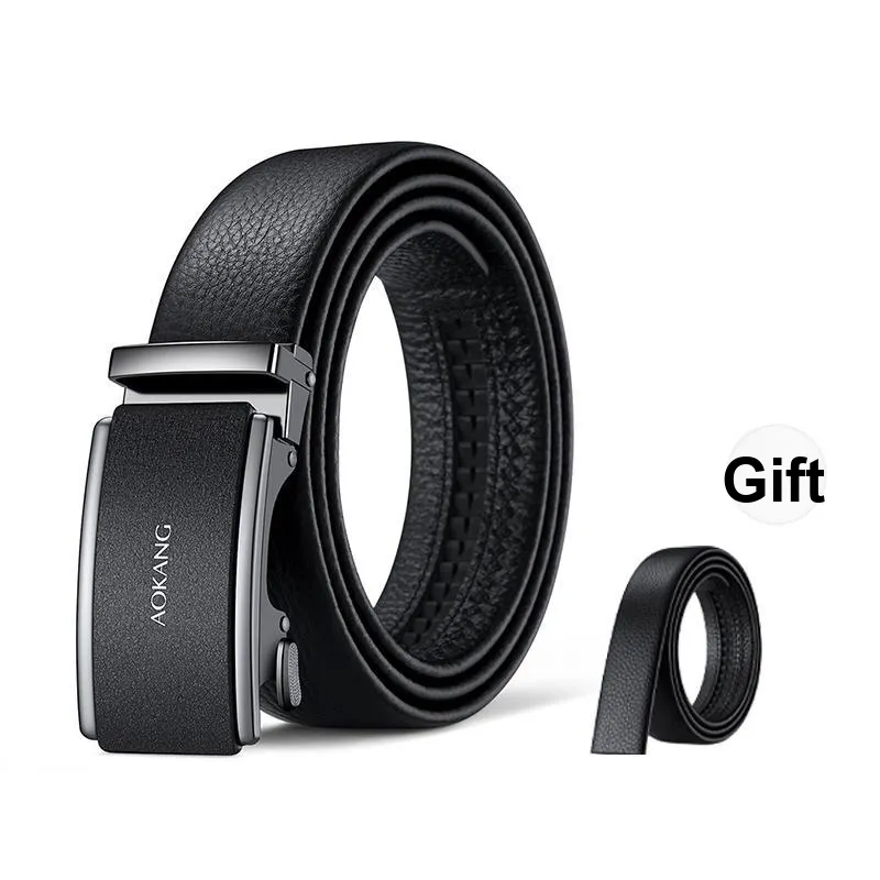 AOKANG Top Grain Cow Leather Belts Men's Silver Gunmetal 3.5cm-2