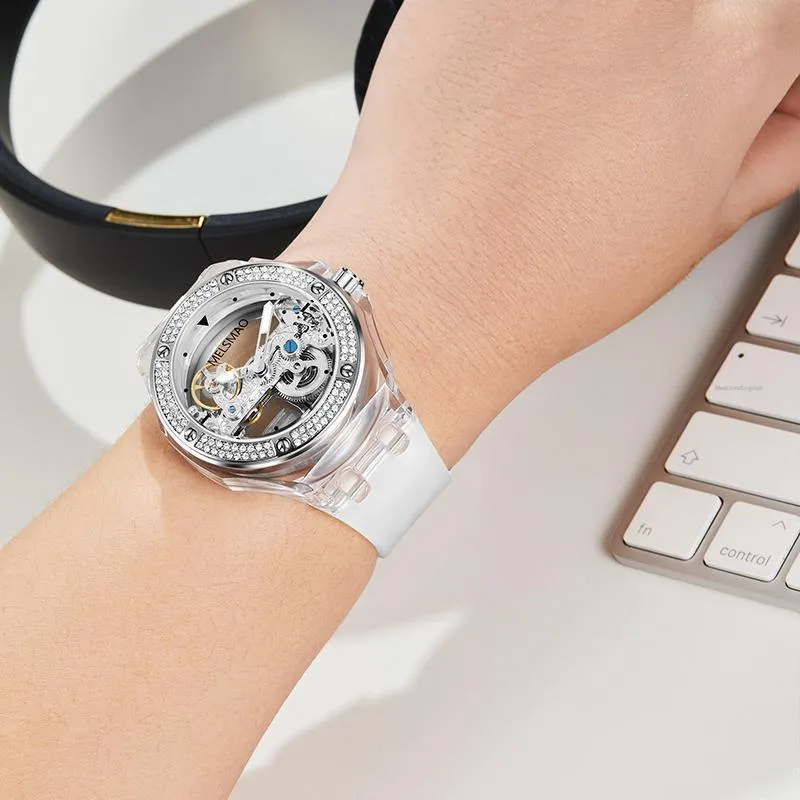 MELSMAO Mechanical Movement Rubber Strap Watch Women's Watch White Dial-1