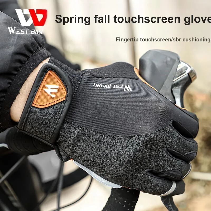 WEST BIKING Riding Equipment Cycling Glove Unisex Lycra Fabric PU Leather Gray Brown-1