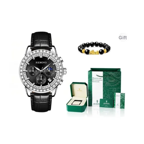RENOVO Кварцевый механизм натуральная кожа ремешок мужские часы многоцветный циферблат