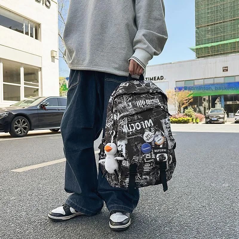 Yalu Nylon Backpack Unisex Black/White/Gray-1