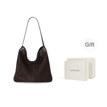 SHEPOK Suede Cowhide Bucket Bags Shoulder Bags Unisex Coffee/Brown