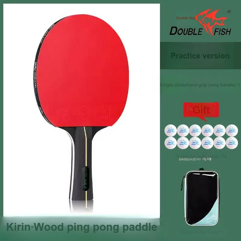 DOUBLEFISH Ping Pong Paddles Unisex Pure Wood Red Horizontal Beat Straight Beat-3