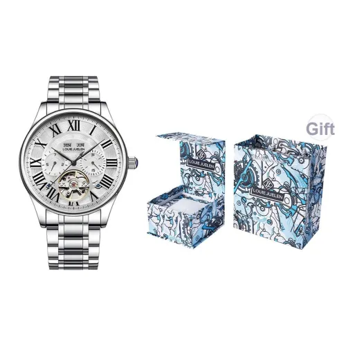 LOUIE JUELEN Механический механизм ремешок из нержавеющей стали мужские часы белый циферблат