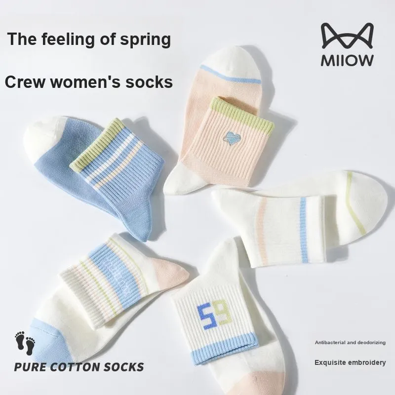 MIIOW Mid Calf Socks Women's 5 Pack-1