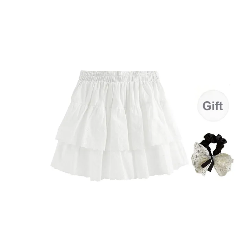PAVEA Casual Short Skirts Women's White+Hair Tie Comes With-1