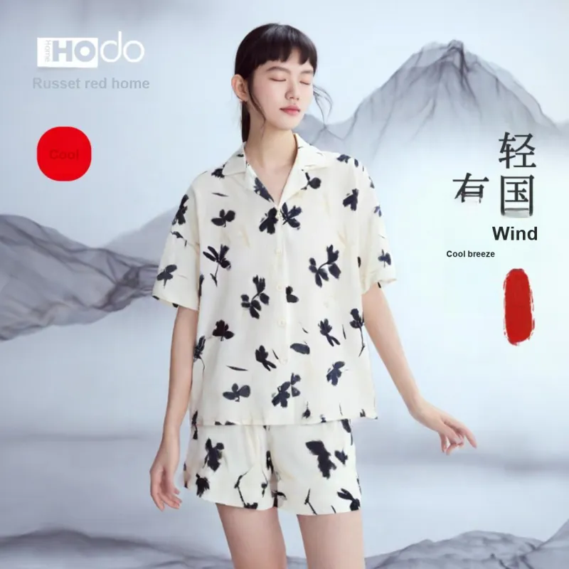 Red Beans At Home Pajama Set Women's Chinoiserie-1