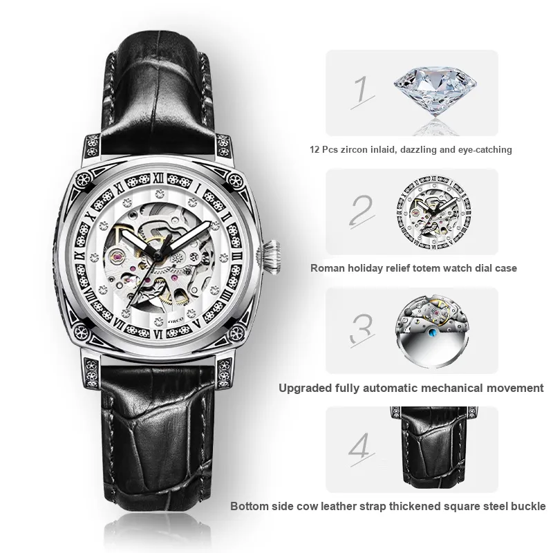 ORCO Automatic Mechanical Movement Watch Unisex White Dial-12
