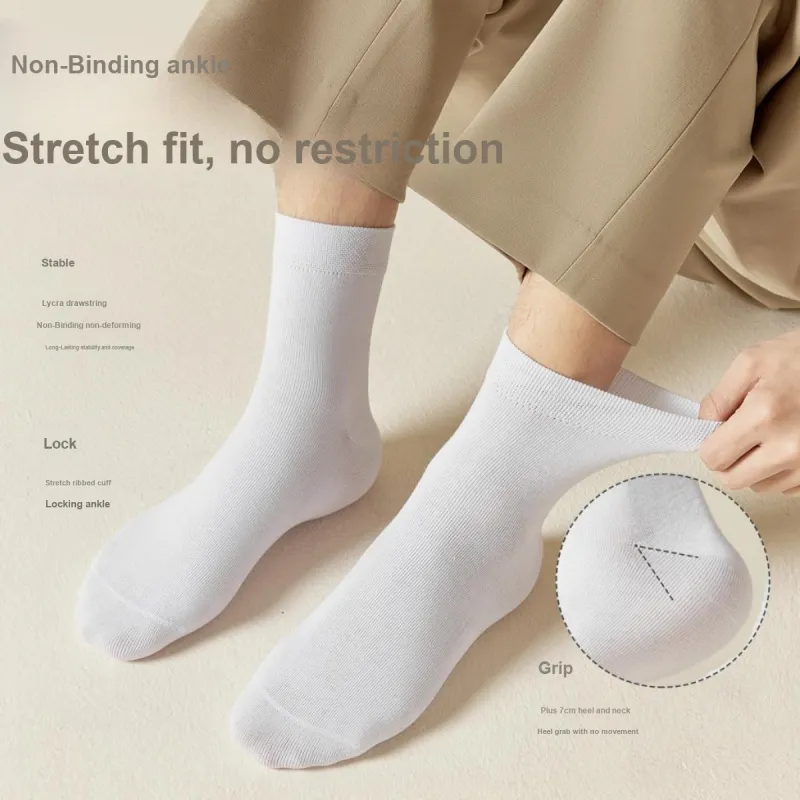 MIIOW Mid Calf Socks Men's 5 Pack White-5