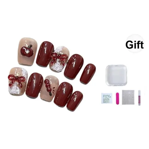 A Few More Cute Sugar Stick Handcrafted Detachable False Nail Short LADDER Burgundy Solid Color French