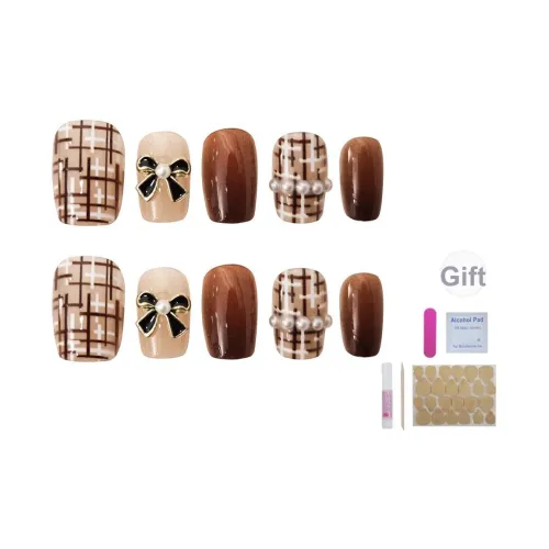 UNSEKI Вишнево-красный CHANEL Inspired False Nail Короткий LADDER Коричневый Jump Цвет Милый