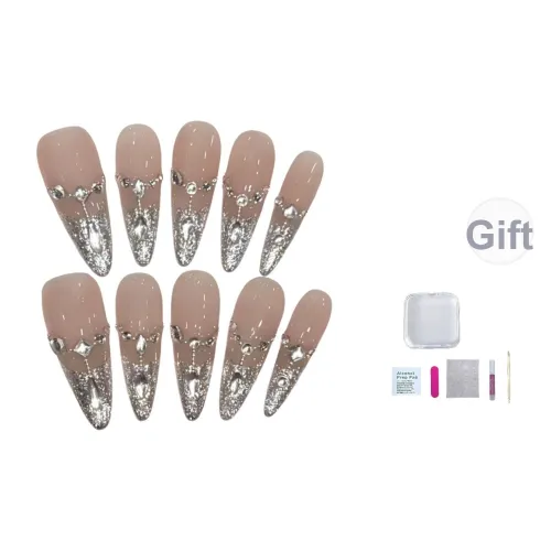 A Few More Cute Элегантность Мягкий False Nail Миндаль Длинный Прозрачный Телесный Блестки Французский