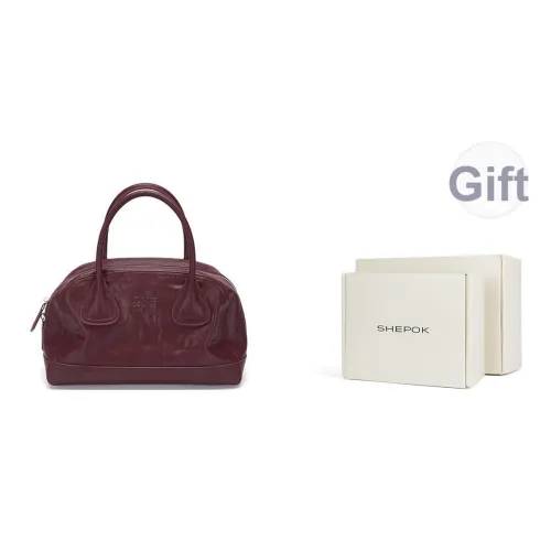 SHEPOK Растительное дубление Коровья кожа Сумка для боулинга Сумка на плечо Сумка для женщин Кофейный Черный Бордовый Китайский Красный