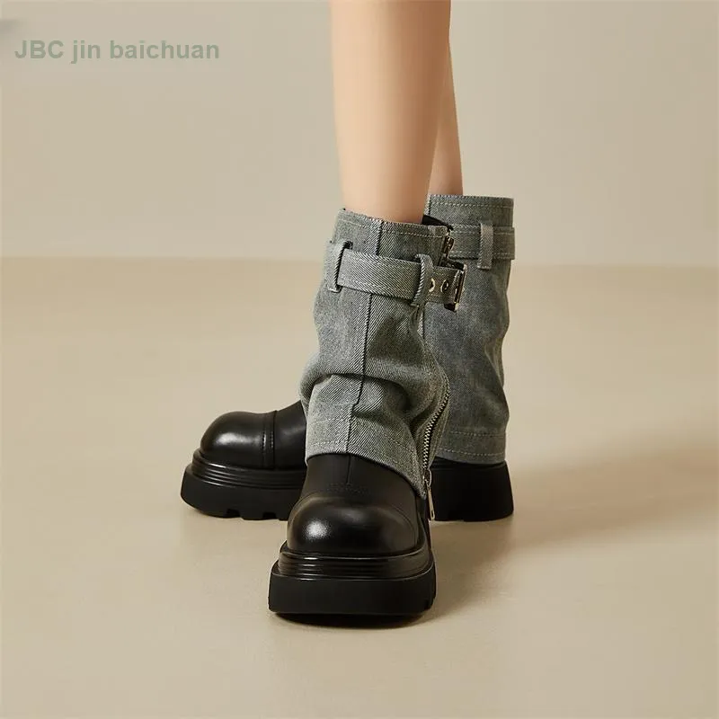 Jin Baichuan Ankle Boots Women's Light Blue-5
