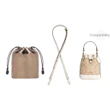 Trumpet Bucket Bag Ecru 1.1cm Width Litchi Grain Gold Buckle Adjustable 90-120cm+Khaki Nylon Lining