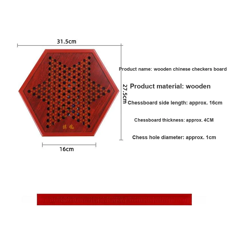 Imono Checkers Glass Beads Educational Marble Checkers Adults Premium Large Size Hexagonal Wooden Checkers Board Games-7