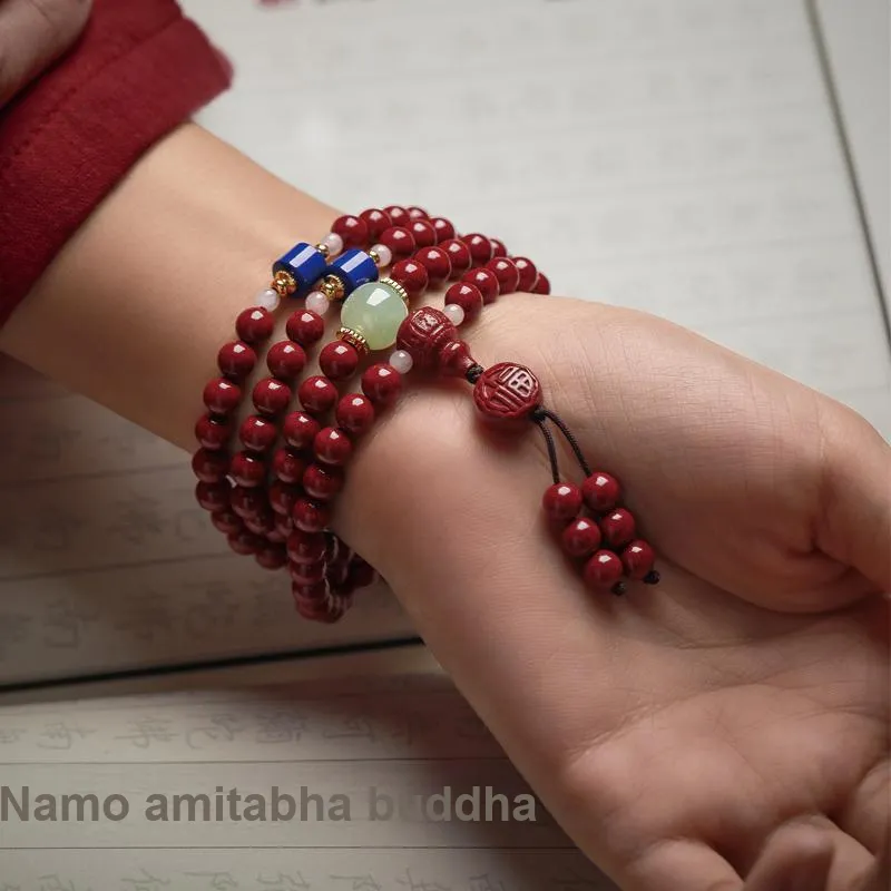 Yi Mingju Reconstructed Cinnabar Jade Bracelets Unisex-1