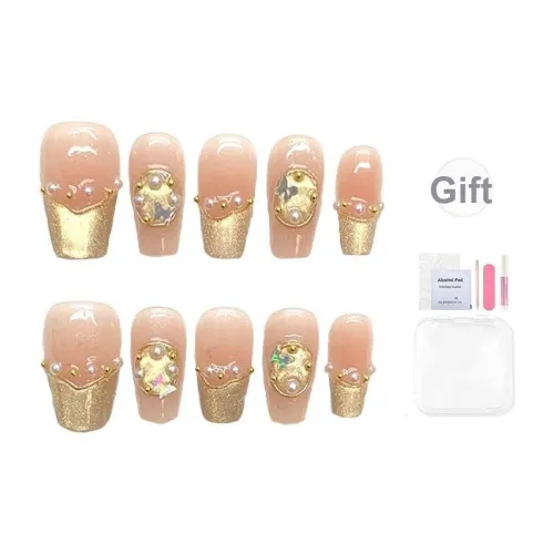 Yun Yue Joe Роскошный Ручной Работы Искусственный Ногтик Короткий LADDER Золотой Градиентный Блестящий