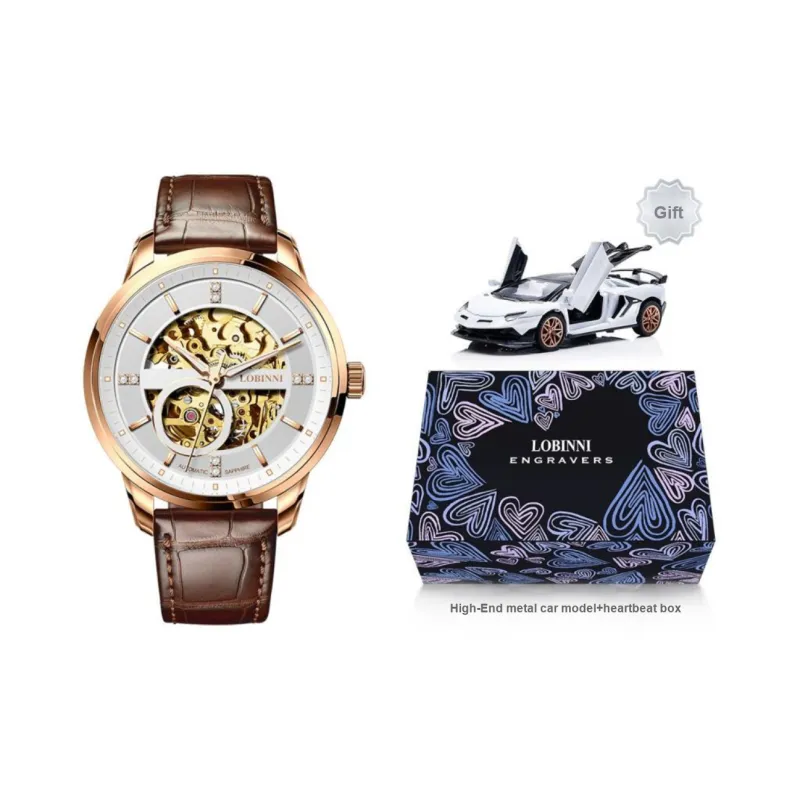 LOBINNI L Automatic Mechanical Movement Cowhide Strap Watch Men's Watches Cut-Out Dial-1