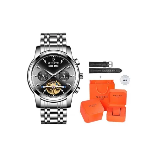 WLISTH Мужские часы Автоматические механические Часы Стальной ремешок Часы Мужские Черный циферблат