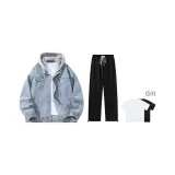 Clothing Set (Blue Denim Top+Black Pants) (Includes Short-Sleeved Shirt)
