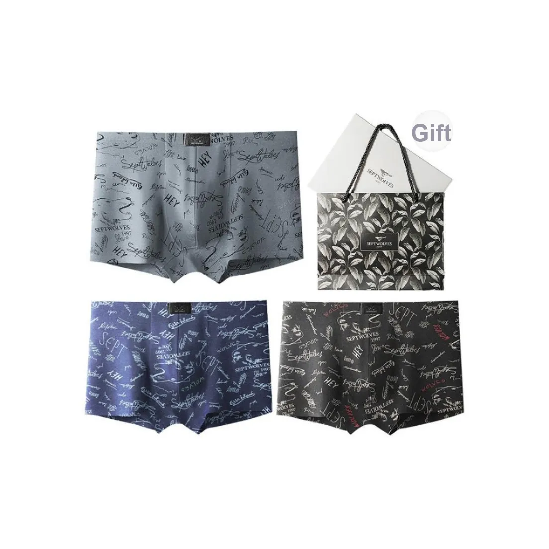 SEPTWOLVES Underwear Gift Box Men's 3 Pack Gift Box Set+Shopping Bag
