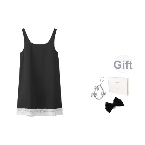 Fstudio Французский Кружево Модный Универсальный Slip Платье Женские Черный