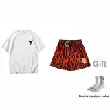 BKC Leopard Print Shorts-Brown Light Leopard Print+White Shades Short-Sleeved (Random Style)+Comes with Random Sports Socks