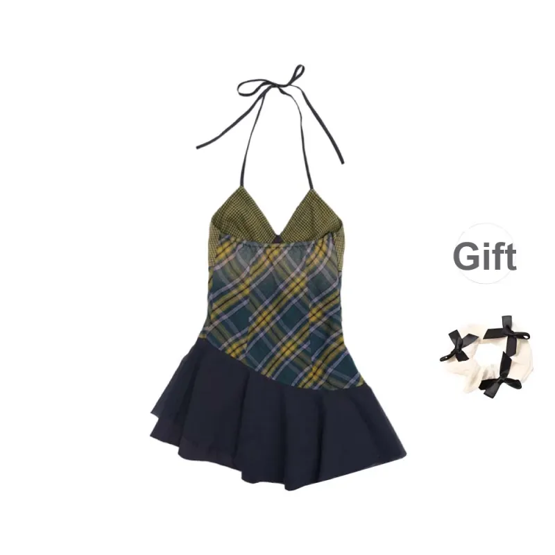 TURN UP Slip Dress Women's Yellow Green+Bowknot Hair Tie Comes With-1