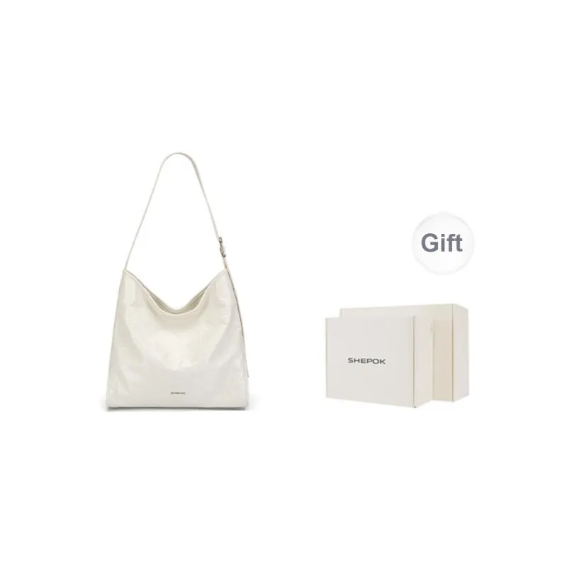 SHEPOK Cow Leather Shoulder Bag Crossbody Bag Tote Regular Unisex Silver/Black/White-7