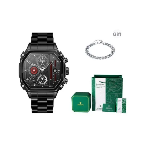 RENOVO Кварцевый механизм ремешок из нержавеющей стали черный циферблат мужские часы